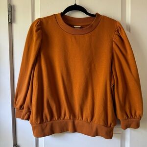 H&M Orange Crew Neck Puff Sleeve Sweater Large